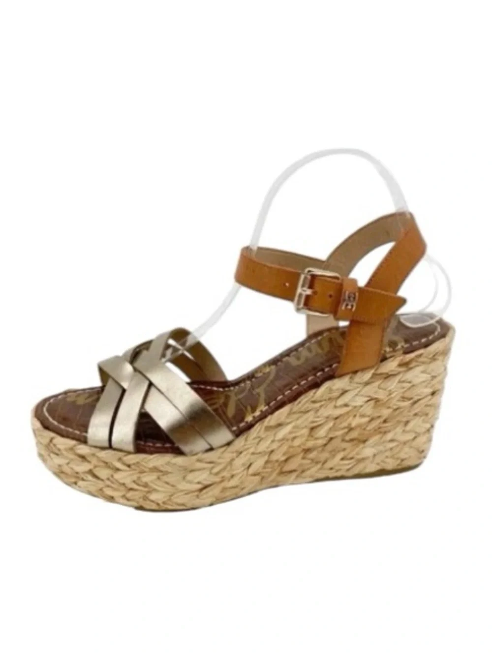 Sam Edelman Darline Metallic Gold Straw Braided Platform Wedge Sandals 7M